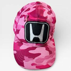 Honda Pink Camo Hat Adjustable Baseball Cap Embroidered Logo Automotive Racing